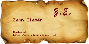 Zahn Elemér névjegykártya